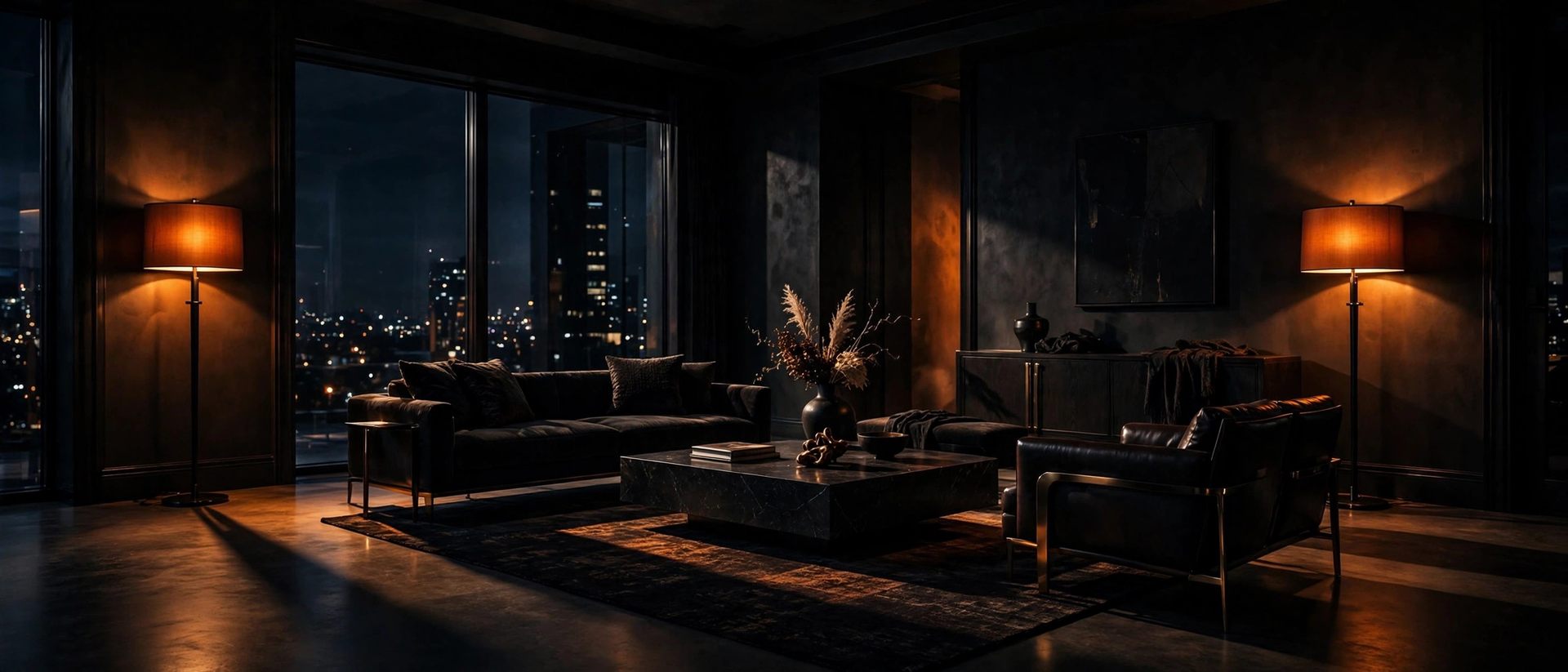 Dark luxury interior with warm lighting